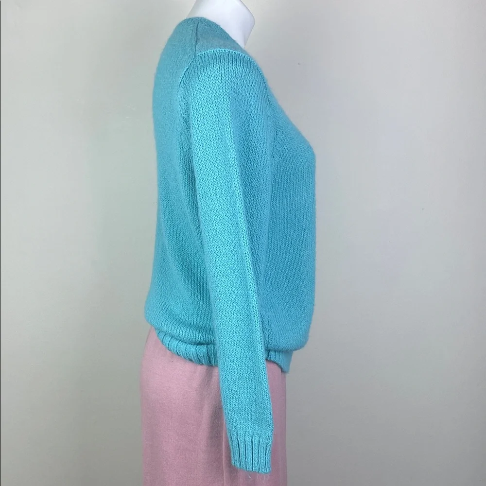 Leon Levin Hand Loomed Turquoise Cardigan - Picture 5 of 8
